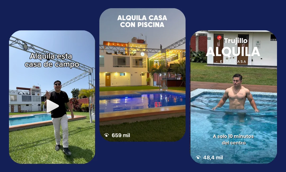 Tres anuncios en video de Marvilla para alquilar la casa de campo, con 659 mil y 48,4 mil reproducciones